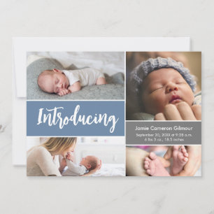 Carte De Remerciements Blue Modern Handlettering Photo Collage bébé garço