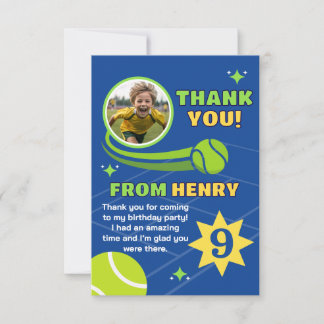 Carte De Remerciements Blue Modern Tennis Ball Birthday Kids