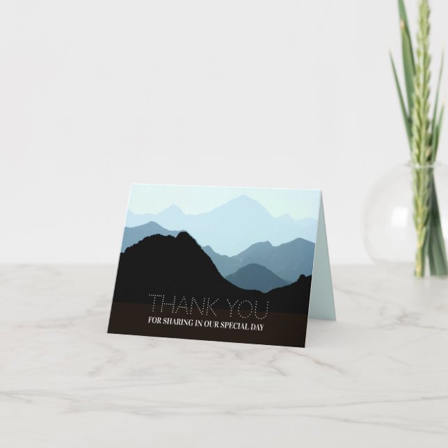 Carte De Remerciements Blue Mountain Range, Mariage rustique (Devant)