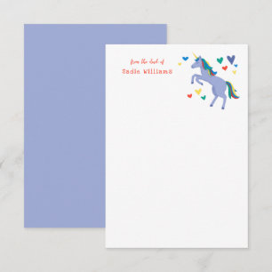 Carte De Remerciements Blue Pastel Rainbow Unicorn Kids Notes personnelle