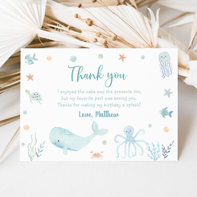 Carte De Remerciements Blue Pastel Under the Sea Anniversaire (Créateur téléchargé)