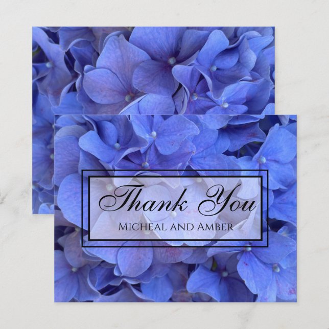 Carte De Remerciements Blue periwinkel élégantes hydrangées florales (Devant / Derrière)