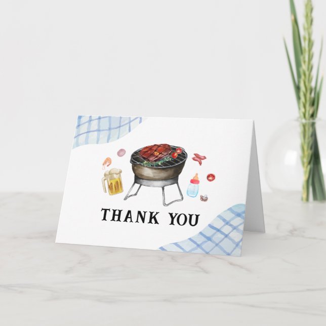 Carte De Remerciements Blue Plaid Retro Country Baby Q Baby shower (Devant)