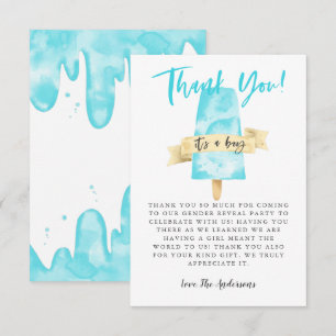 Carte De Remerciements Blue Popsicle Boy Genre Reveval Party