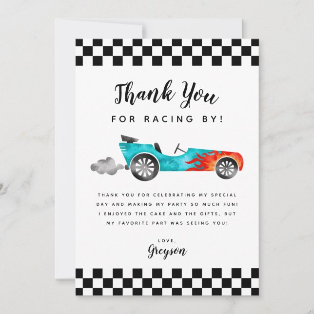 Carte De Remerciements Blue Race Car Boy Fête d'anniversaire (Devant)