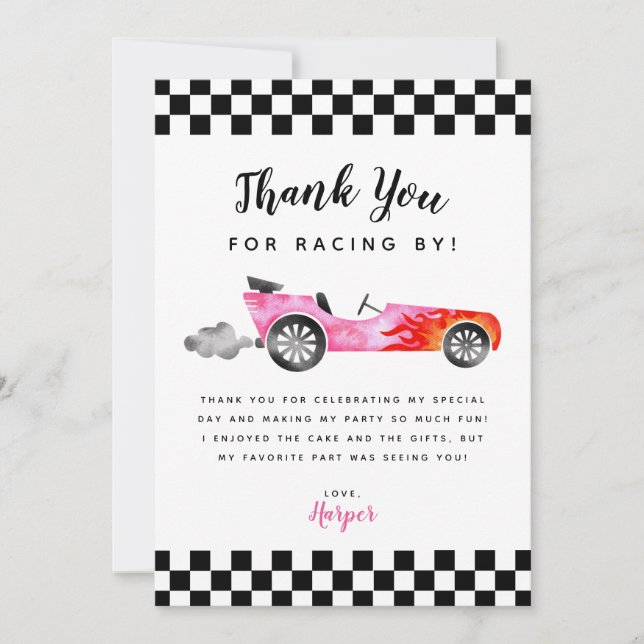 Carte De Remerciements Blue Race Car Girl Fête d'anniversaire (Devant)