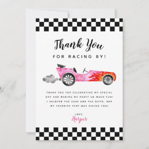 Carte De Remerciements Blue Race Car Girl Fête d'anniversaire
