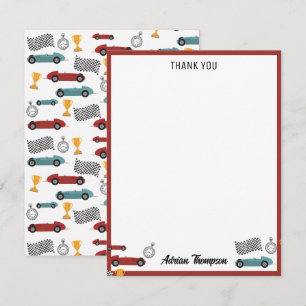 Carte De Remerciements Blue & Red Fast Retro Vintage Racing Cars Enfants
