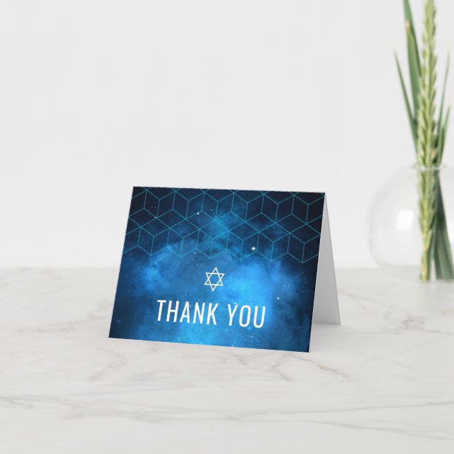 Carte De Remerciements Blue Space Galaxy Bar Mitzvah (Devant)