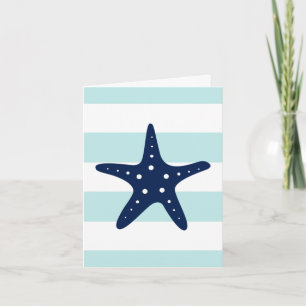 Carte De Remerciements Blue Starfish on Mint Stripes