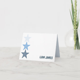 Carte De Remerciements Blue Starry Gingham Folded Thank You Card