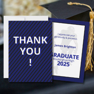 Carte De Remerciements Blue Stripes Football Thème Graduation