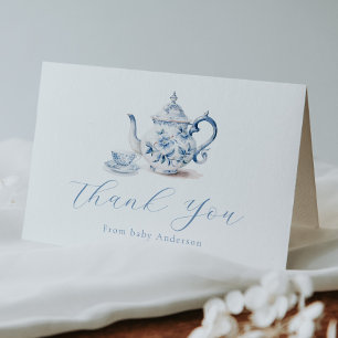 Carte De Remerciements Blue Tea Party Thank you Note Card