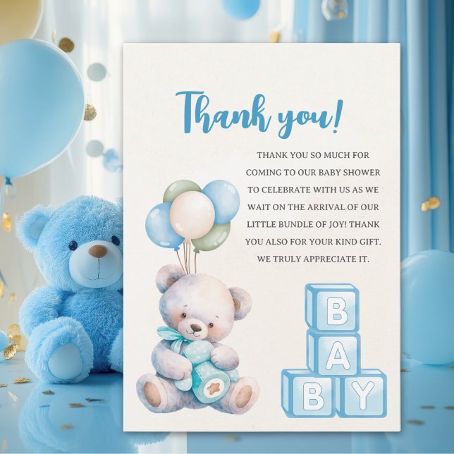 Carte De Remerciements Blue Teddy Bear "We Can Bearly Wait"  (Créateur téléchargé)