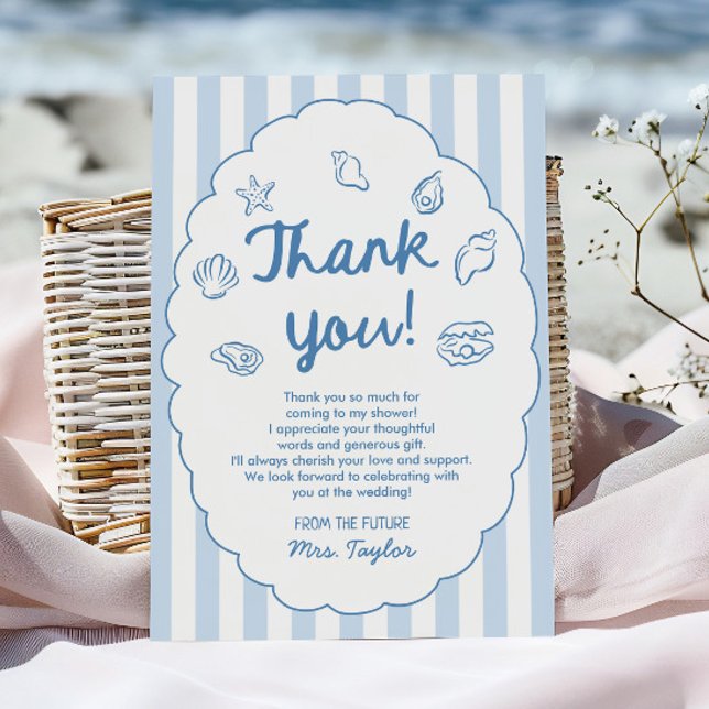 Carte De Remerciements Blue Whimsical Seashell Coastal Bridal Shower (Créateur téléchargé)