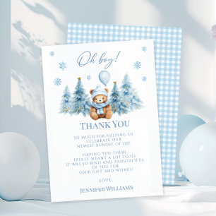 Carte De Remerciements Blue Winter Teddy Ours Pine Arbres bébé Garçon Dou