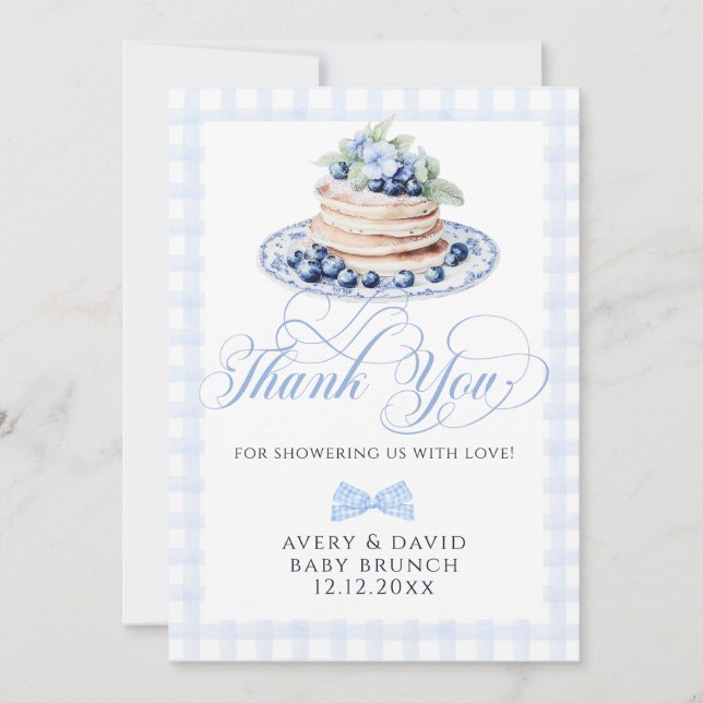 Carte De Remerciements Blueberry Pancake Baby Brunch Baby shower Garçon (Devant)