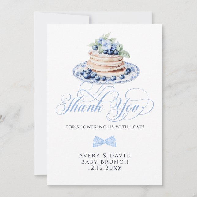 Carte De Remerciements Blueberry Pancake Baby Brunch Baby shower Garçon (Devant)
