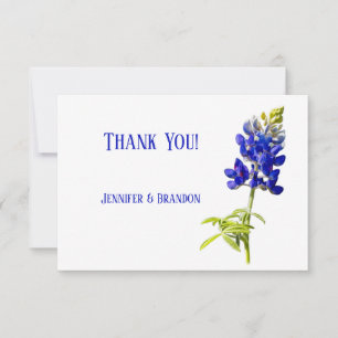 Carte De Remerciements Bluebonnet Floral sur blanc, Mariage