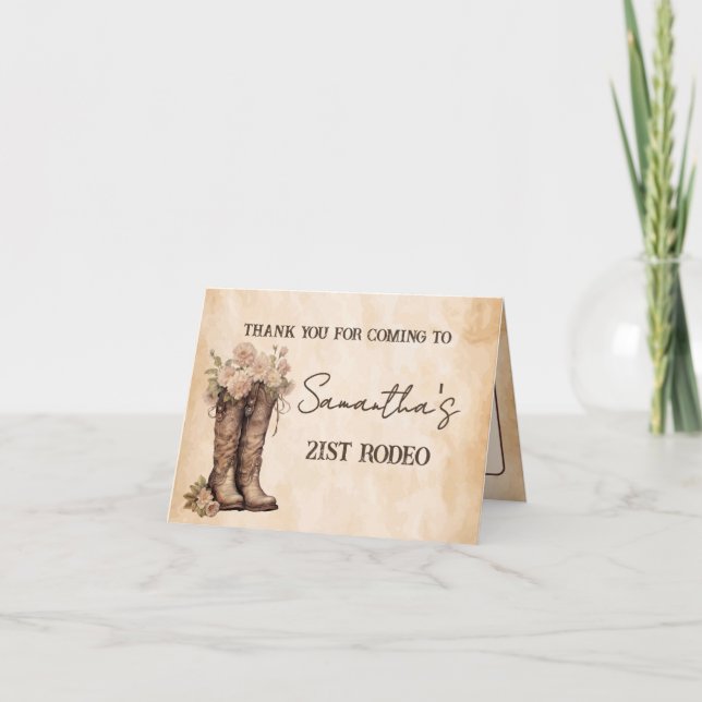 Carte De Remerciements Blush and Boots 21st Birthday Thank you card (Devant)