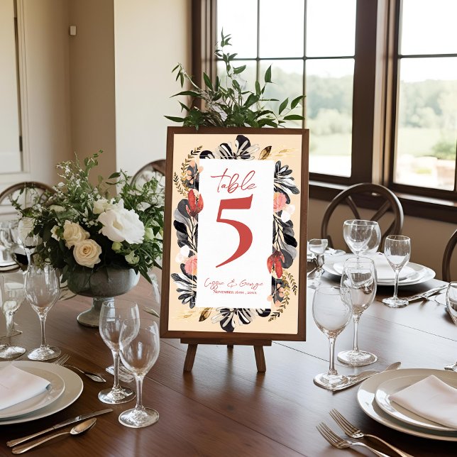 Carte De Remerciements  Blush Black Floral Botanical Wedding Table Number (Blush Black Floral Botanical Wedding Table Number Card
)