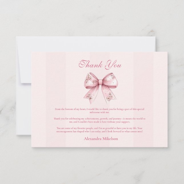 Carte De Remerciements Blush Bow Graduation Party (Devant)