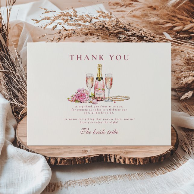 Carte De Remerciements Blush Bubbly & Pearls Bridal Shower  (Créateur téléchargé)