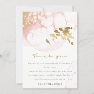 Carte De Remerciements Blush doré chic Fête de bébé Poisson sous-marin Ro