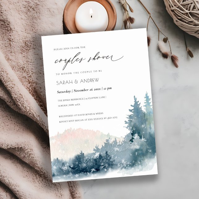 CARTE DE REMERCIEMENTS BLUSH DUSKY BLUE MOUNTAINS COUPLES DOUCHE INVITATI (Créateur téléchargé)