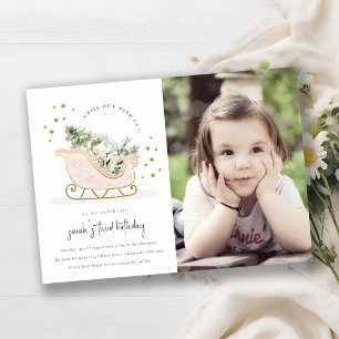 Carte De Remerciements Blush Gold Winter Sleigh Photo Anniversaire Invita