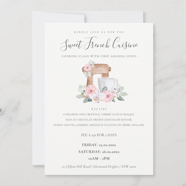 Carte De Remerciements Blush Mixex Floral Bakery Cuisine Classe Invitatio (Devant)