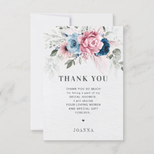 Carte De Remerciements Blush Navy Fête des mariées bleu moelleux Pastel r