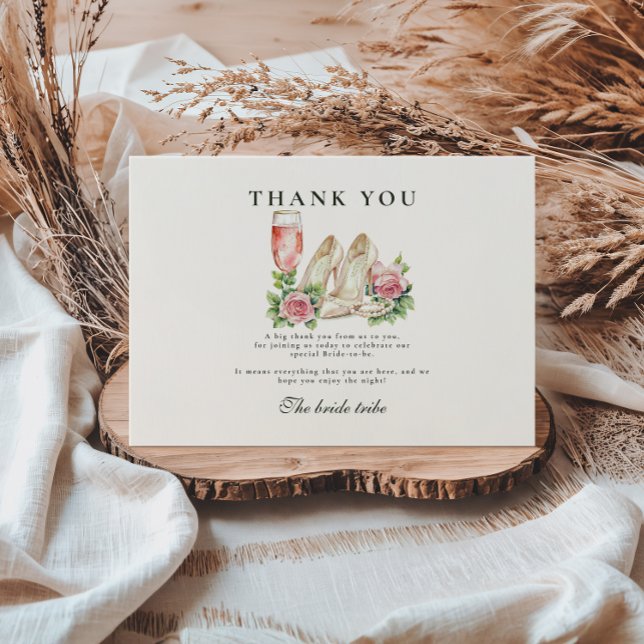 Carte De Remerciements Blush Pearls et Prosecco Fête des mariées (Créateur téléchargé)