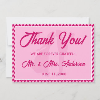 Carte De Remerciements Blush Pink Chevron Stripe Photo Wedding