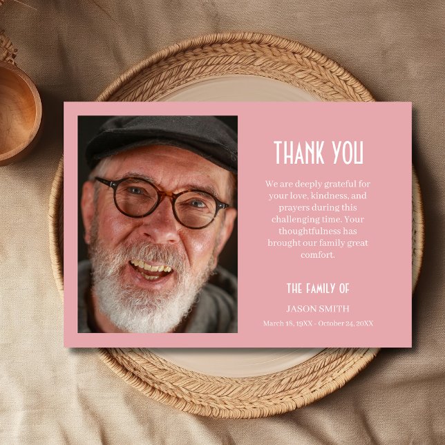 Carte De Remerciements Blush Pink Classic Personalized Photo Funeral  (Créateur téléchargé)