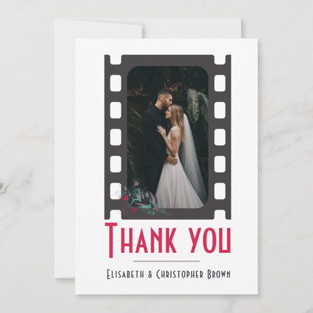 Carte De Remerciements Blush Pink Film moderne Mariage Floral (Devant)