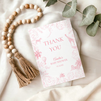 Carte De Remerciements Blush Pink Jungle Safari Animals Baby Shower Thank
