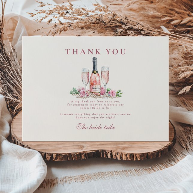 Carte De Remerciements Blush Prosecco Pearls Fête des mariées Célébration (Créateur téléchargé)