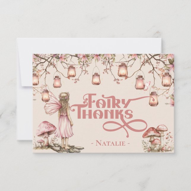 Carte De Remerciements Blush rose Fairy Premier Anniversaire Thème de fêt (Devant)