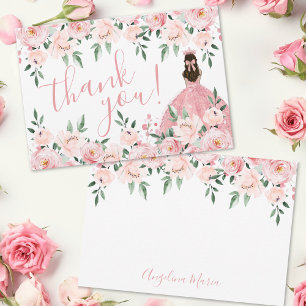 Carte De Remerciements Blush Rose Floral Quinceañera
