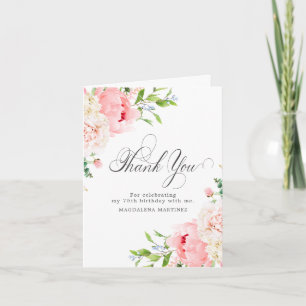 Carte De Remerciements Blush Rose Pivoine Florale Pliée 75e Anniversaire
