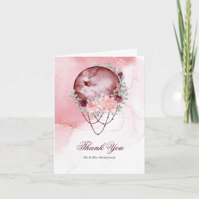 Carte De Remerciements Blush rustique pâle et Lune céleste du marron (Devant)