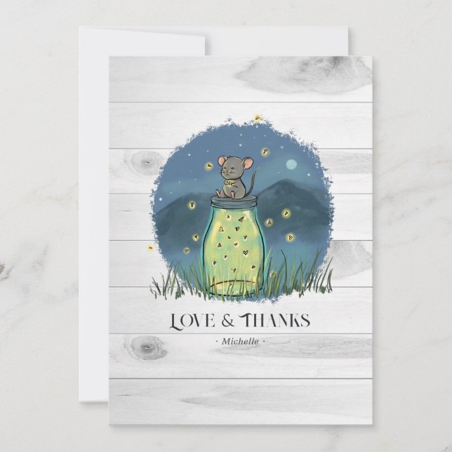 Carte De Remerciements Bocal Mason Lucioles Souris Rustique (Devant)
