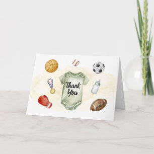 Carte De Remerciements Body bébé Sports All Star aquarelle pour Baby Show