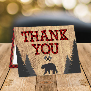 Carte De Remerciements Boeuf à bois rouge noir bison plaid Anniversaire