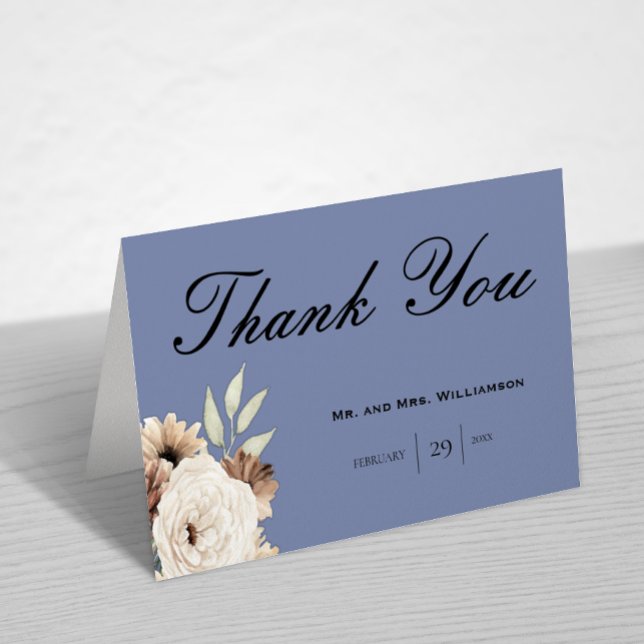 Carte De Remerciements Bohème bleu Dusty Fleur sauvage Mariage (Créateur téléchargé)