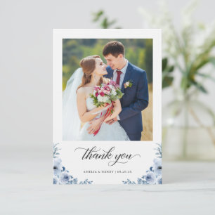 Carte De Remerciements Bohème Dusty Blue Floral Mariage Photo