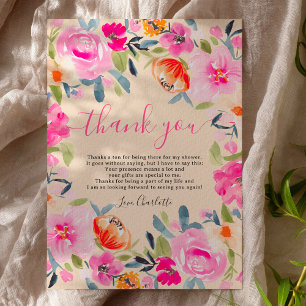 Carte De Remerciements Bohème florale audacieuse aquarelle douche de mari