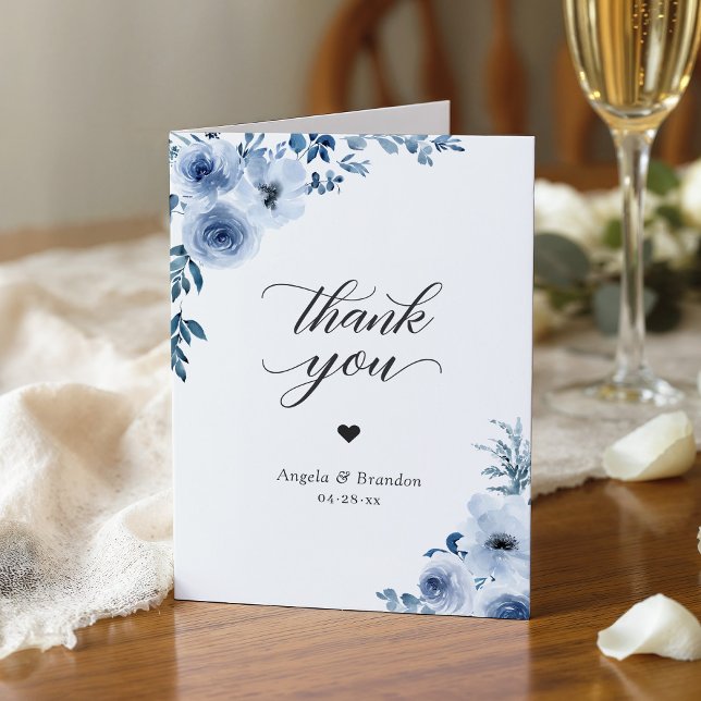 Carte De Remerciements Bohème Poussiéreux Bleu Floral Tendance Élégant (Créateur téléchargé)