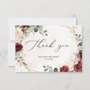 Carte De Remerciements Bohemian Blush bordeaux or mariage géométrique